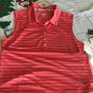 Puma Women's Pink Striped Sleeveless Button-Down Shirt